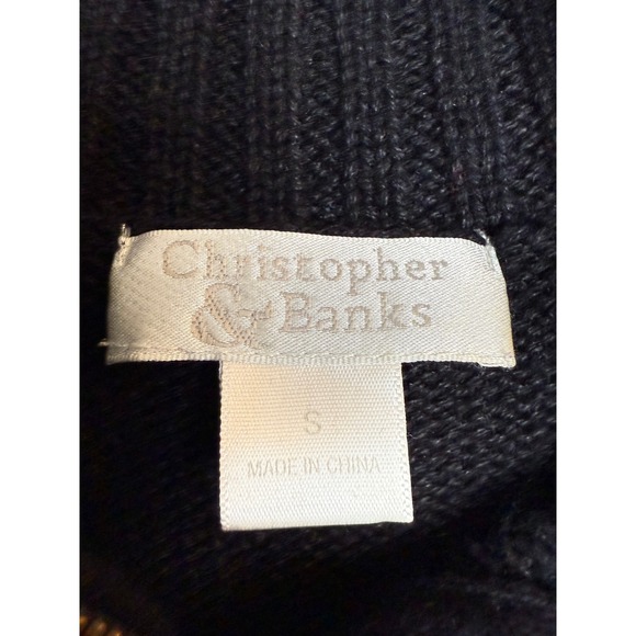 Christopher Banks Christmas Sweater Womens Size S Santa Embroidered Quarter Zip - Picture 3 of 7